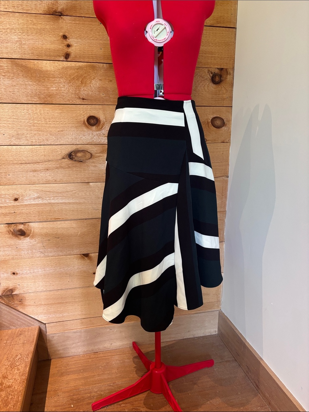 Eva Franco dark green & White Diagonal Stripe Circle Skirt